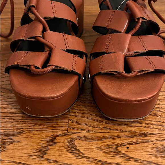 Rebecca Minkoff Iven Brown Leather Lace-Up Gladiator Wedge Platform Sandals 7 - Picture 2 of 9